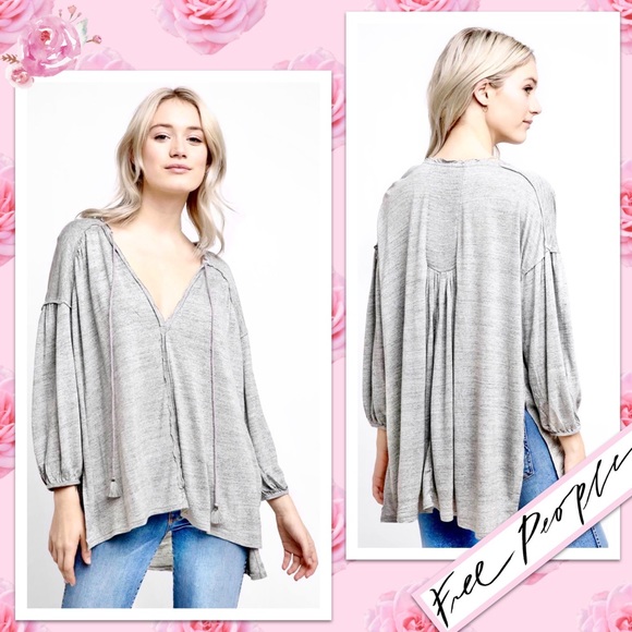 Free People We The Free Just A Henley in Grey Heather - Picture 6 of 11